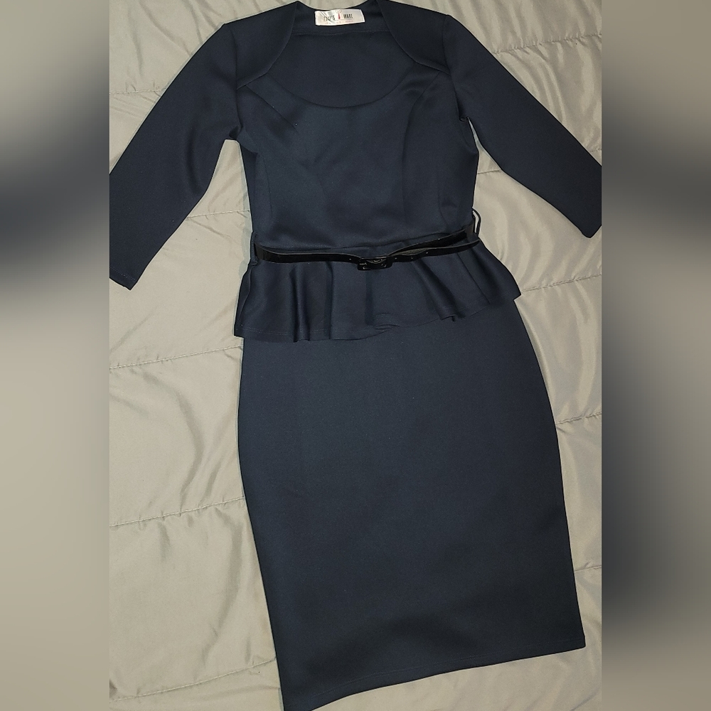 Tom's ware Navy blue peplum midi dress